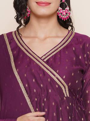 Purple Print Chanderi Silk Flared Kurta Set 4