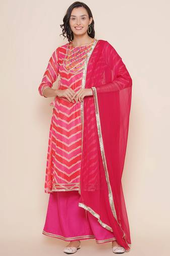 Pink Print Cotton Blend A-Line Kurta Set