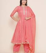 Peach Solid Cotton Blend Anarkali Kurta Set