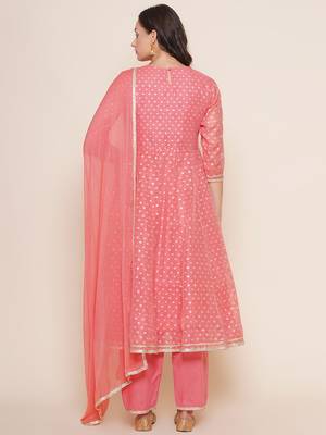 Peach Solid Cotton Blend Anarkali Kurta Set 3