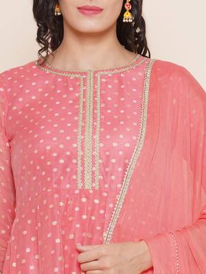 Peach Solid Cotton Blend Anarkali Kurta Set 4