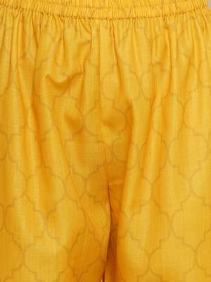 Yellow Print Cotton Blend A-Line Kurta Set 5