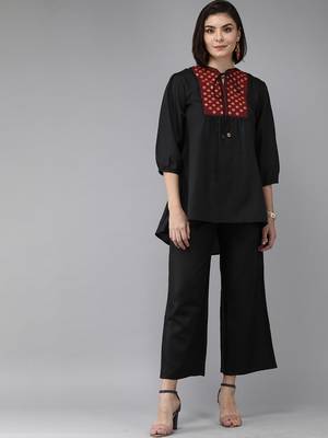 Blue Print Cotton Blend Flared Kurta Set 1