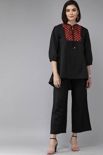 Blue Print Cotton Blend Flared Kurta Set