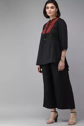 Blue Print Cotton Blend Flared Kurta Set