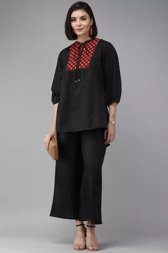 Blue Print Cotton Blend Flared Kurta Set