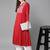 Red Embroidered Cotton Blend Flared Kurta Set