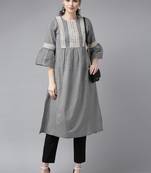 Black Checked Cotton Blend A-Line Kurta