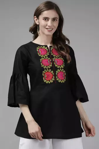 Black Embroidered Cotton Tunic