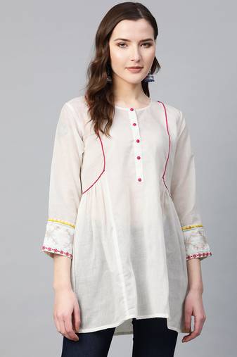 White Embroidered Cotton A-Line Tunic