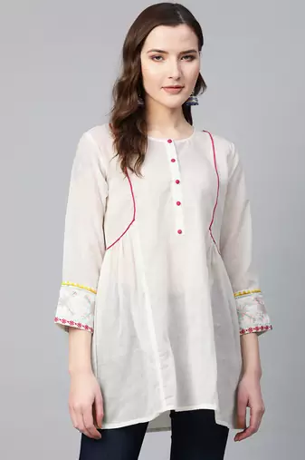 White Embroidered Cotton A-Line Tunic
