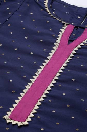Navy Blue Print Silk A-Line Tunic