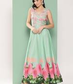 Turquoise Print Cotton Flared Dress