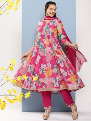 Pink Print Cotton Blend Kurta Set 1