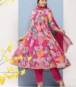 Pink Print Cotton Blend Kurta Set