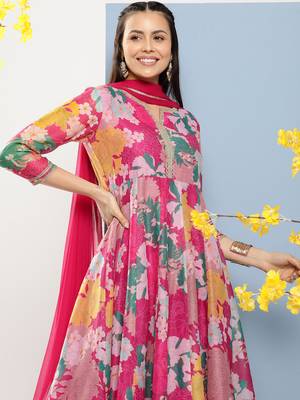 Pink Print Cotton Blend Kurta Set 2