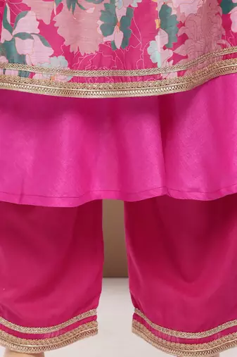 Pink Print Cotton Blend Kurta Set