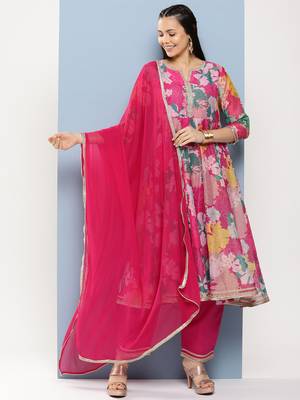 Pink Print Cotton Blend Kurta Set 4