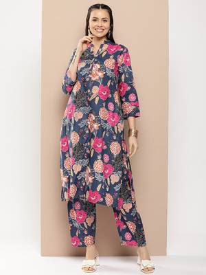 Blue Print Cotton Blend Straight Kurta Set 2