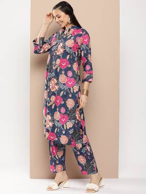 Blue Print Cotton Blend Straight Kurta Set 3