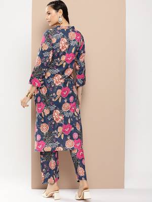 Blue Print Cotton Blend Straight Kurta Set 4