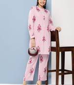 Pink Print Cotton Blend Kurta Set