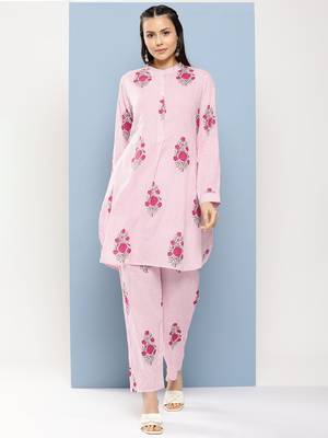 Pink Print Cotton Blend Kurta Set 3