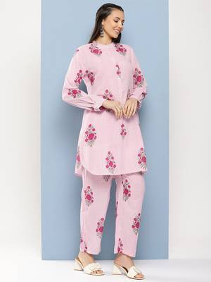 Pink Print Cotton Blend Kurta Set 4