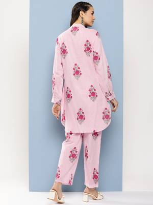 Pink Print Cotton Blend Kurta Set 5