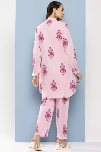 Pink Print Cotton Blend Kurta Set