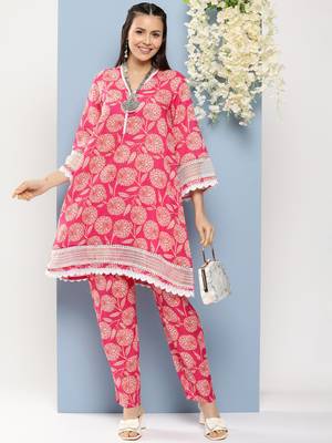 Pink Print Cotton Blend Kurta Set 1