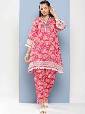Pink Print Cotton Blend Kurta Set 2