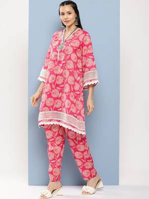 Pink Print Cotton Blend Kurta Set 4