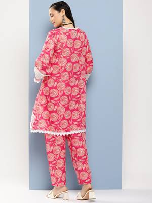 Pink Print Cotton Blend Kurta Set 5