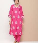 Pink Embroidered Cotton Blend Kurta Set