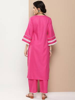 Pink Embroidered Cotton Blend Kurta Set 4