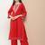Red Embroidered Cotton Blend Kurta Set