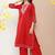 Red Embroidered Cotton Blend Kurta Set