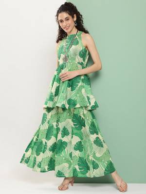 Green Print Cotton Blend Kurta Set 1