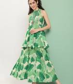 Green Print Cotton Blend Kurta Set