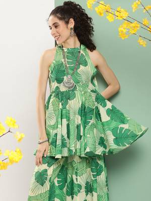 Green Print Cotton Blend Kurta Set 2