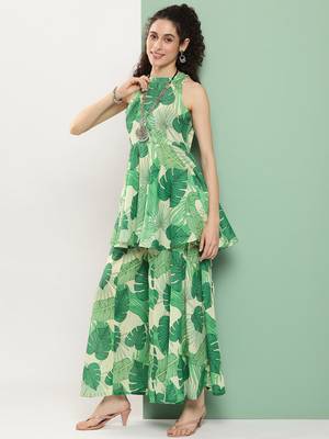 Green Print Cotton Blend Kurta Set 3