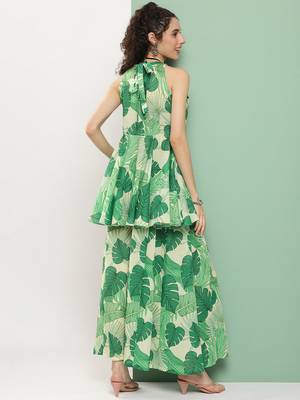 Green Print Cotton Blend Kurta Set 4