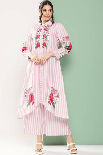 Pink Print Cotton Blend Kurta Set