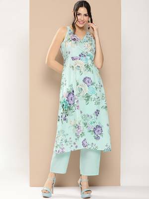 Blue Print Cotton Blend Kurta Set 1