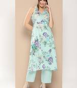 Blue Print Cotton Blend Kurta Set