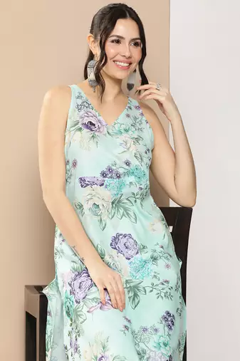 Blue Print Cotton Blend Kurta Set