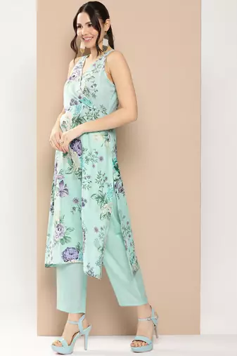 Blue Print Cotton Blend Kurta Set