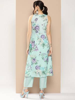 Blue Print Cotton Blend Kurta Set 4
