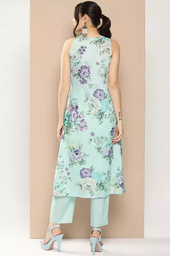 Blue Print Cotton Blend Kurta Set